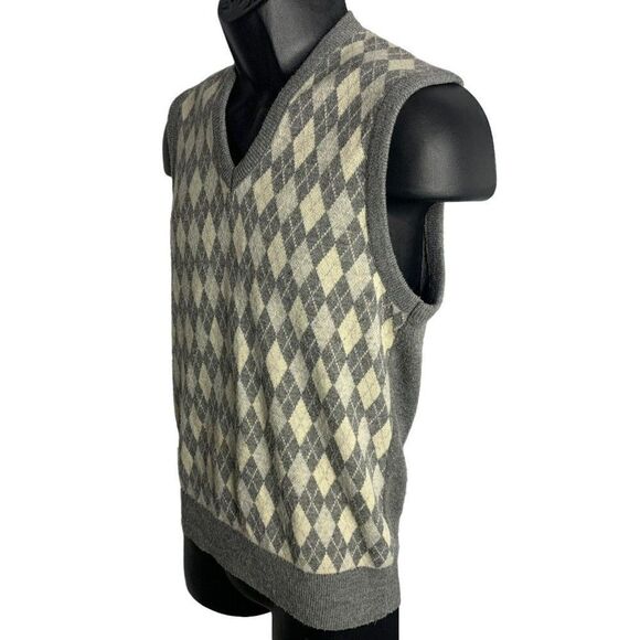 Vintage 70s Arnie Arnold Palmer Sweater Vest M Grey Argyle Diamond Knit V Neck - Picture 4 of 7